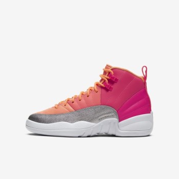 Nike Air Jordan 12 Retro - Nagyobb Gyerek Jordan Cipő - Rózsaszín/Világos Mangó/Fehér